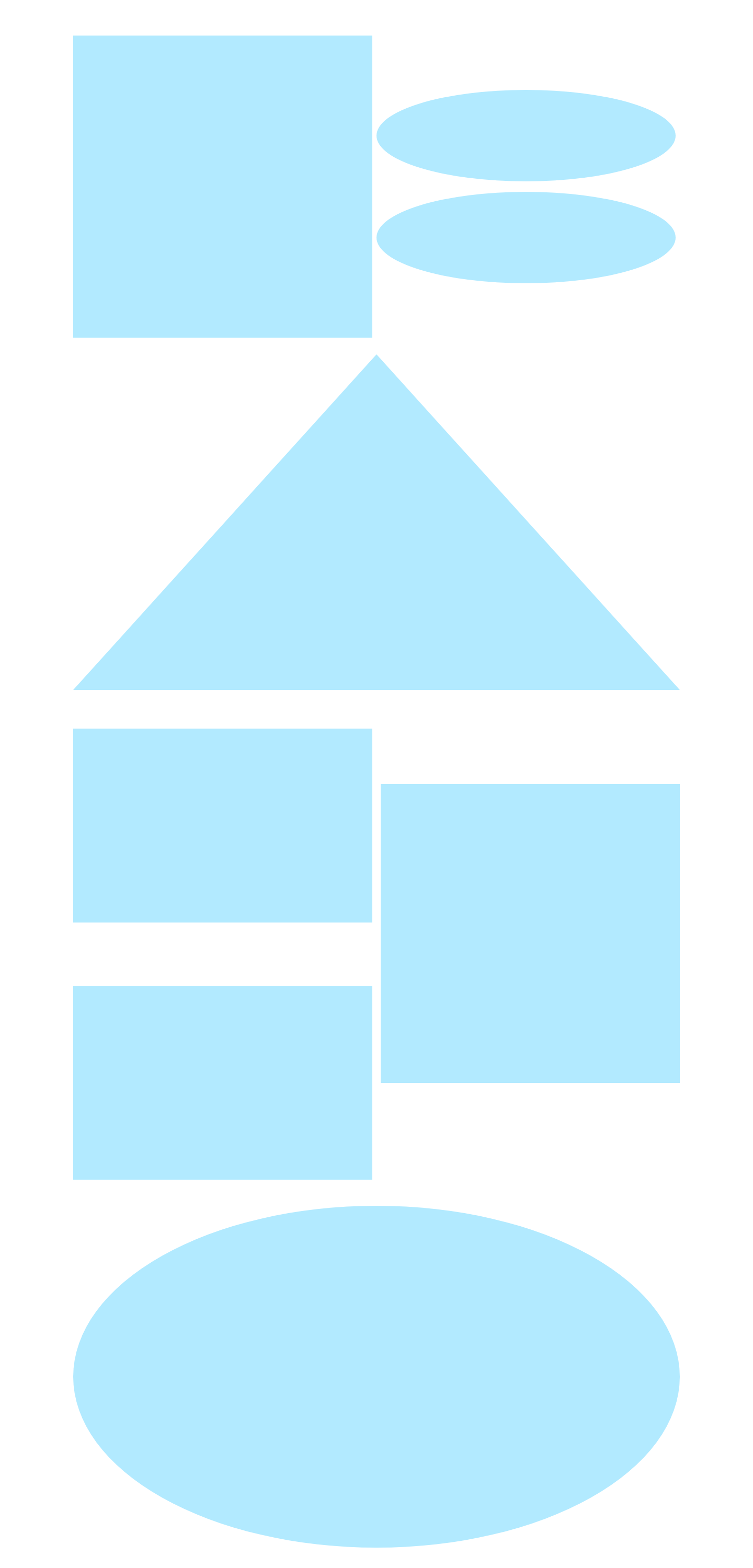 a light blue 2 column grid of assorted shapes